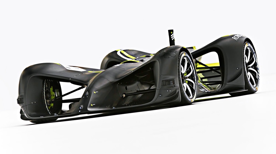 Black Robocar in a low three-quarter studio view